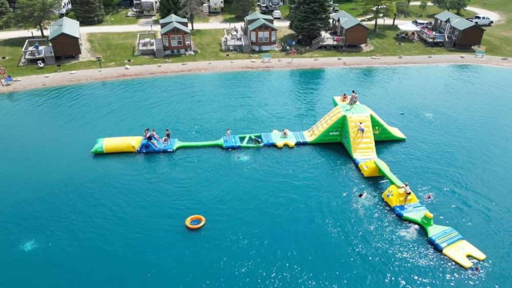 Wibit inflatable course on the swimming lake